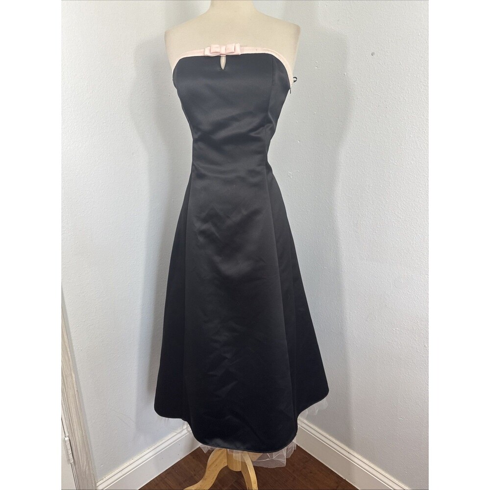 Jessica McClintonck For‎ Gunne Sax Dress Womens 11 12 Pink Bow Trim Satin Formal